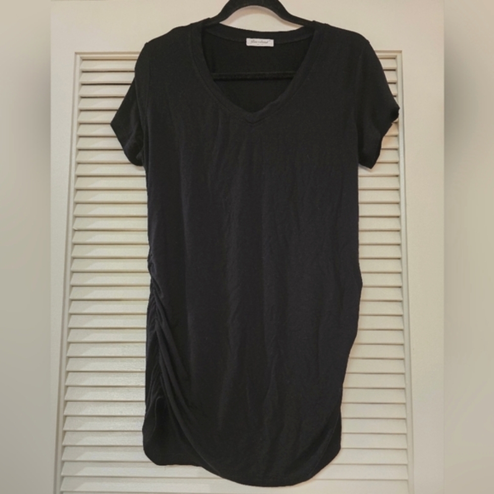 Bearsland - (Maternity) Black Short-Sleeve Ruched Side Detail Tunic Top